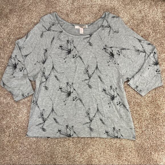 🫶🏼 Heather Grey Floral Print Slouchy Dolman Sleeve Stretch Shirt Forever 21 XS - Picture 12 of 16